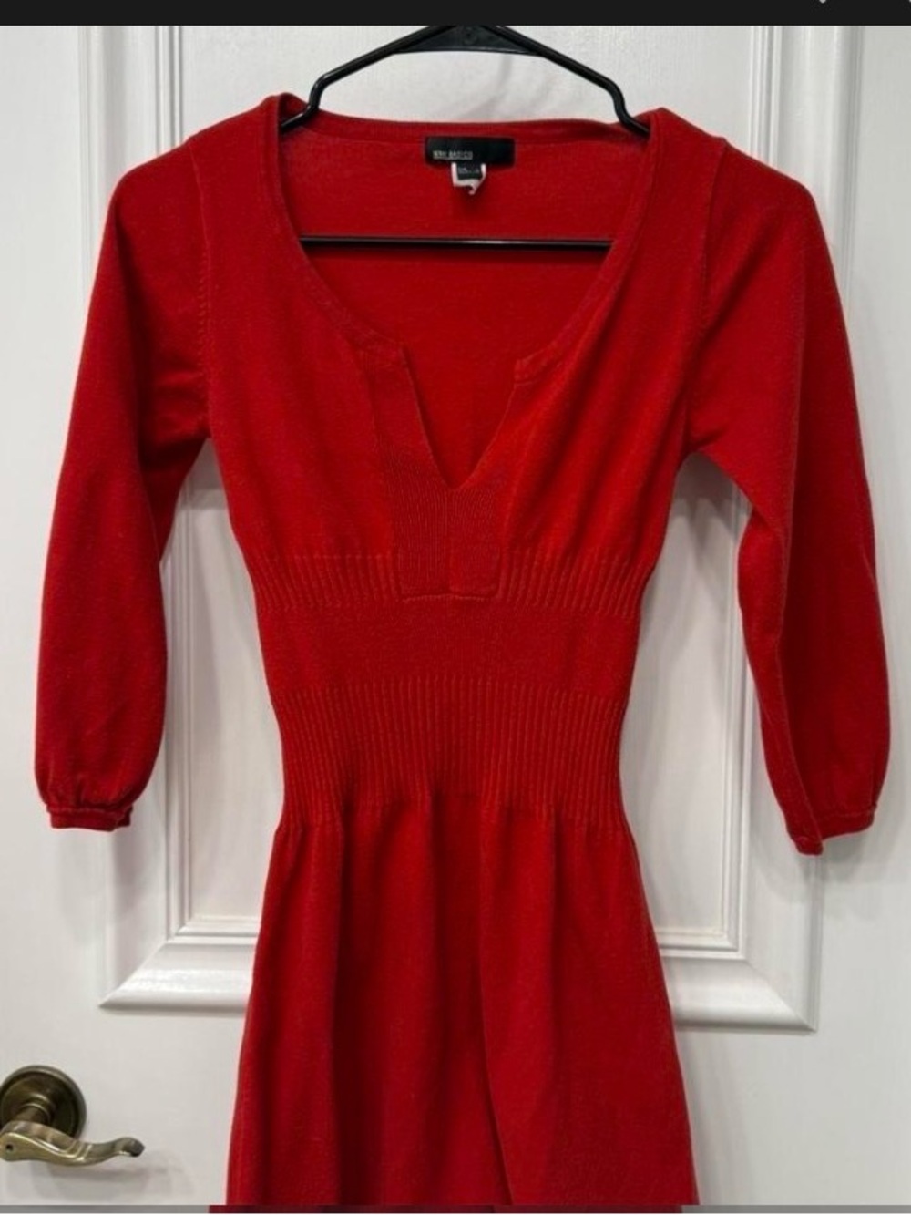 Red V-Neck Knit Mini Dress by Zara